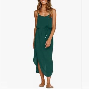 Nerlerolian Summer Midi Sleeveless Dress Adjustable Straps Green Size Small